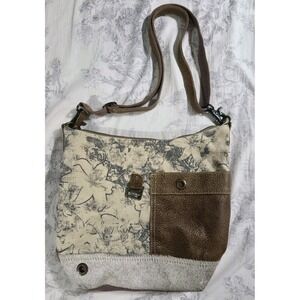 Myra Bag Buttercup Upcycled Canvas & Cowhide Shoulder Bag Western